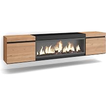 Skraut Home | TV Unit, Stand Cabinet | Entertainment Center | 210 | For TVs up to 80" | Electric Fireplace XXL | Wall-mount, suspended | Modern Style | Oak and Black