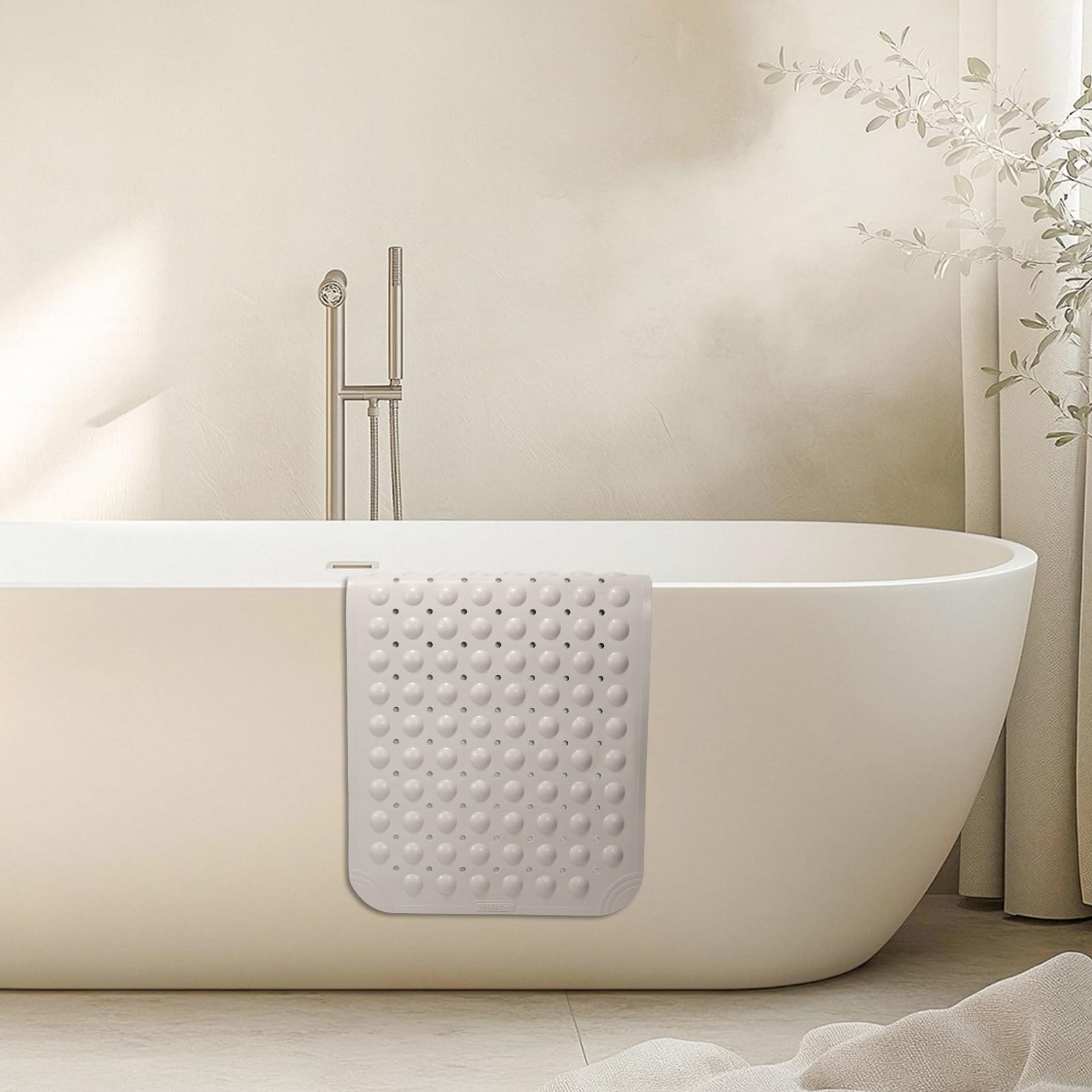 Non Slip Shower Mats for Inside Shower 15 x 27.5 Inch, TPE Bathtub Mat Non-Slip, Bath Mat for Tub with Suction Cups, Drain Holes Bath Tub Mat for Bathroom (Beige)