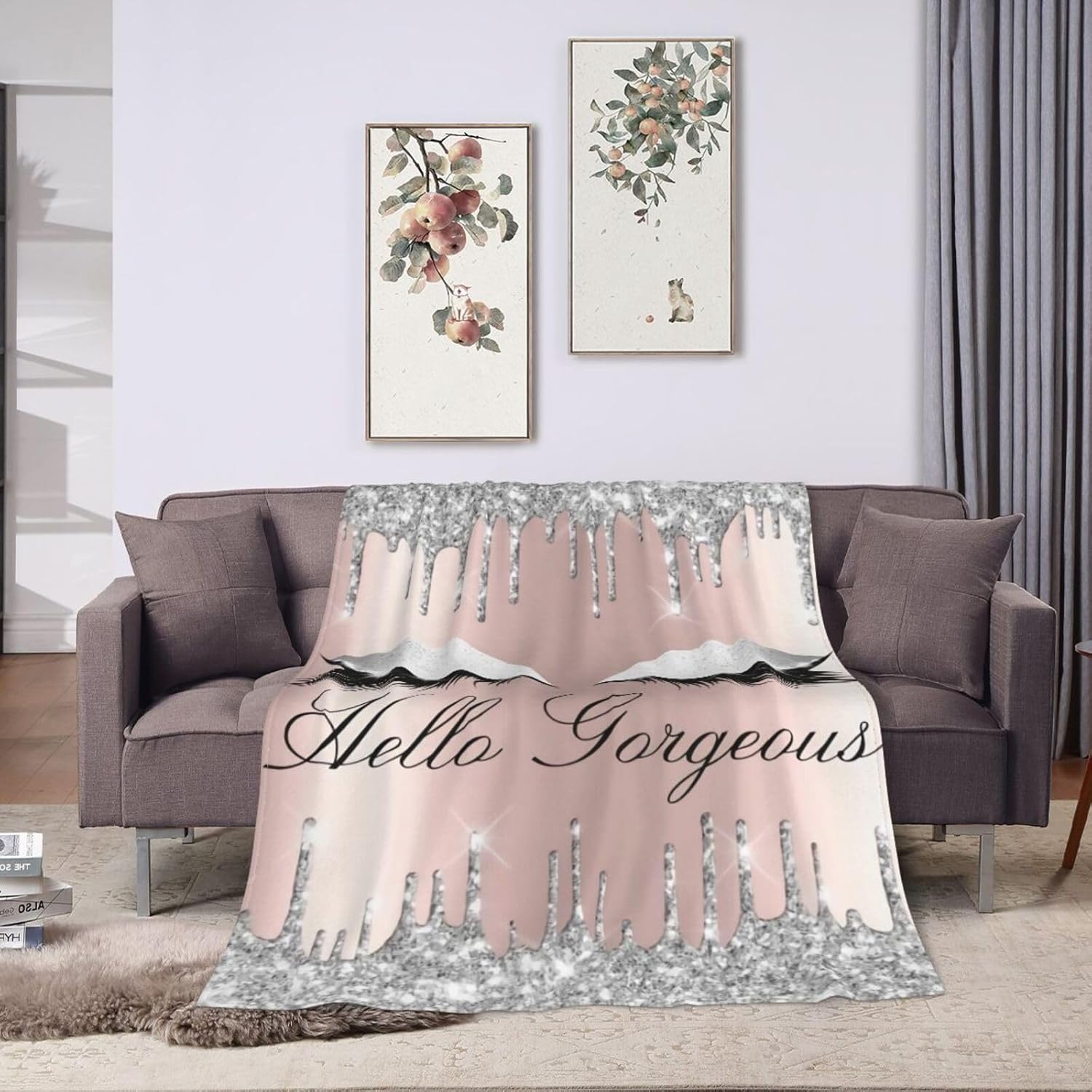 Flannel Eyelashes Silver Rose Drips Throw Blanket- Ultra Soft Lightweight for Bed, Sofa, Travel & Camping 80"X60" Inch