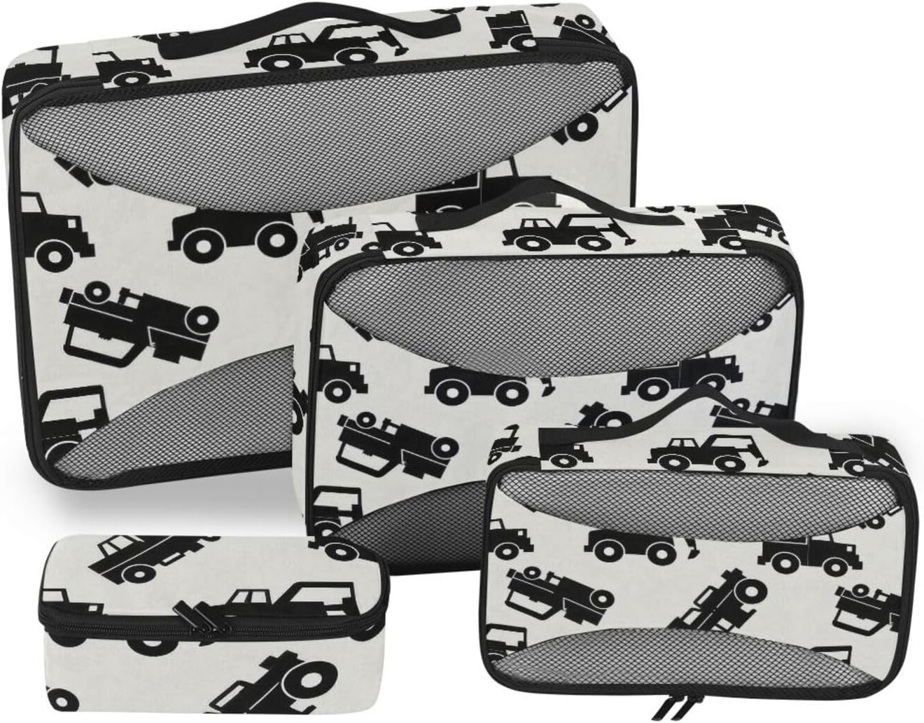Mechanical Truck Black 4 Pcs set organizer bags set Mesh Travel Essentials expandable packing cubes