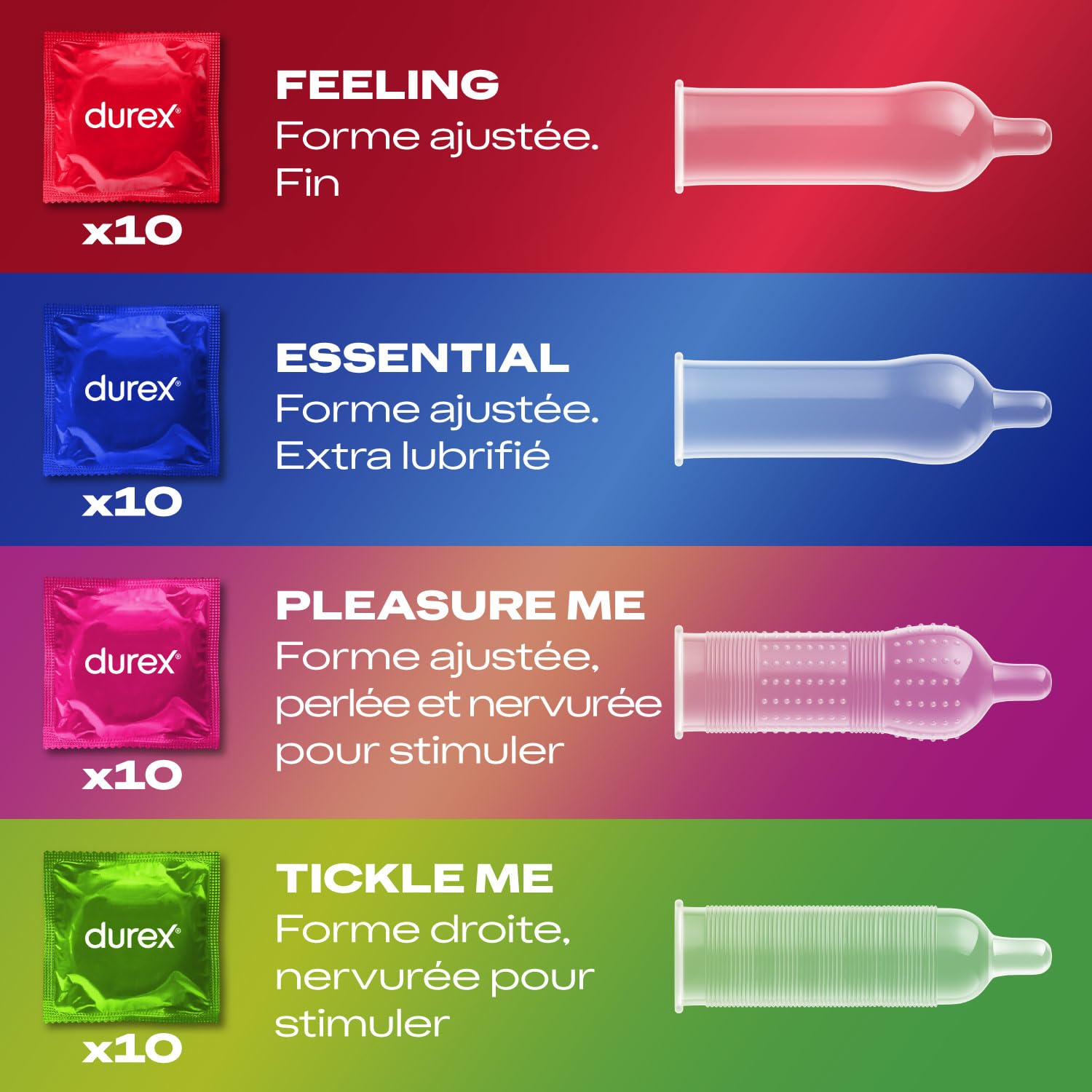 Durex SURPRISE ME - 40 Préservatifs - Assortiment Stimulant - Boîte Design
