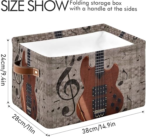 Miniatura 4 de AUUXVA Cesta de almacenamiento de guitarra de música vintage, caja de almacenamiento de lona duradera plegable para juguetes, cesta organizadora con