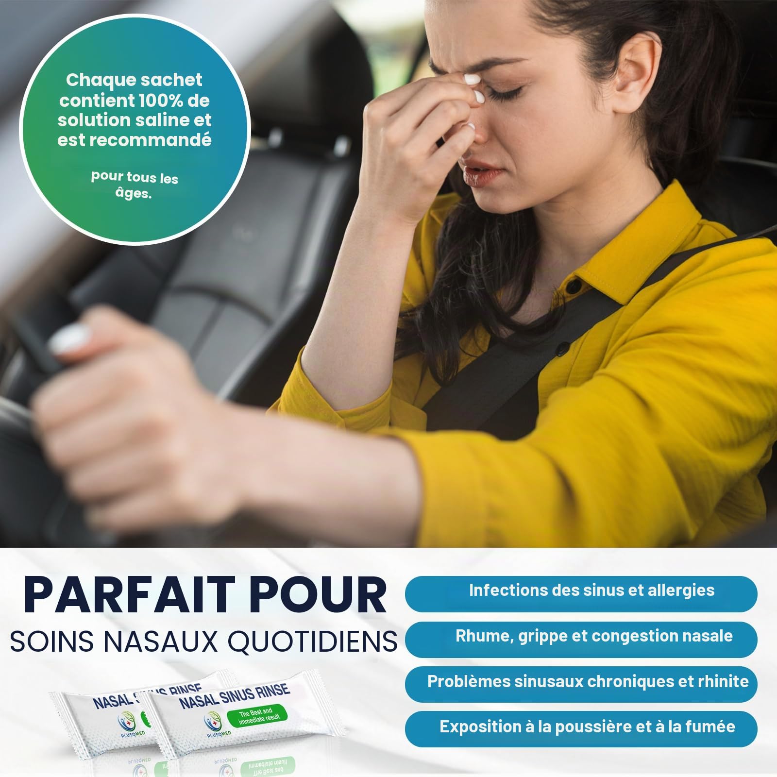 110 sachets de rinçage des sinus, pot Neti, sachets de rinçage nasal, sel de rinçage nasal, sachet compressible, sel de rinçage nasal, compatible avec un sachet de 240 ml ou 300 ml, 100% naturel