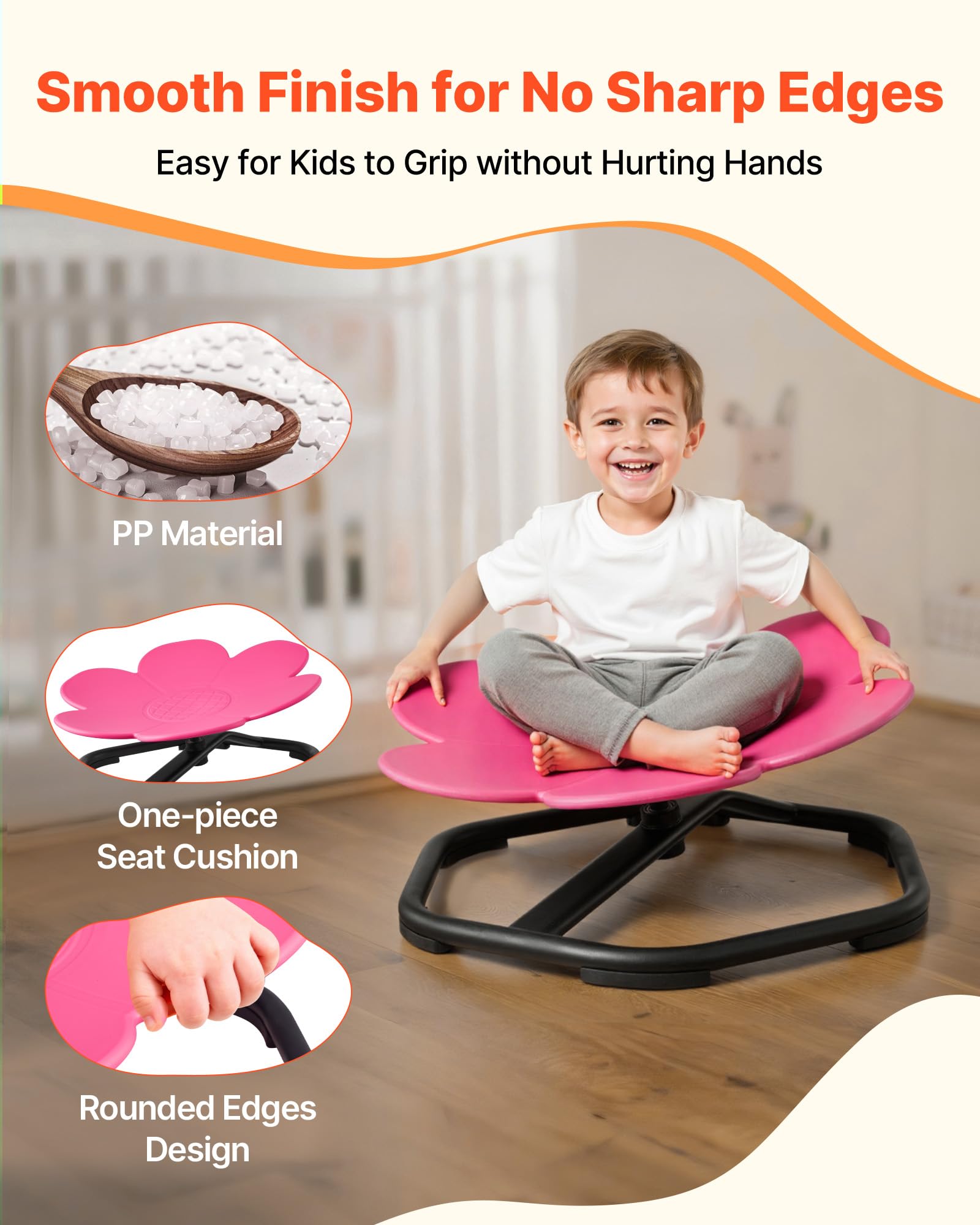 VEVOR Sedia Girevole Sensoriale per Bambini, Capacità di 100 kg, a Forma di Fiore in Metallo Antiscivolo, Sedile per Sedersi e Girare per Coordinazione, Equilibrio e Concentrazione, Rosso