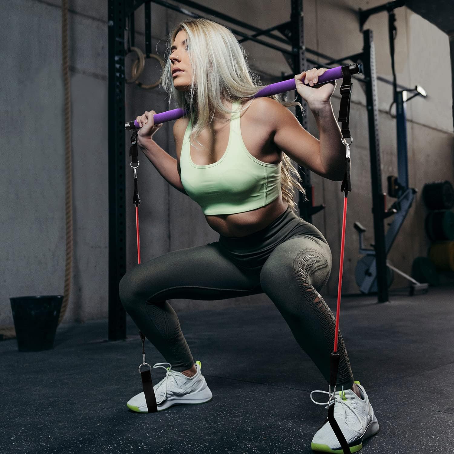 Sportneer Pilates Exercise Stick Kit with 4 Resistance Bands, Pilates Bar with Foot Strap for Full Body Workout, Home Workout Equipment for Women and Men : Sports & Outdoors