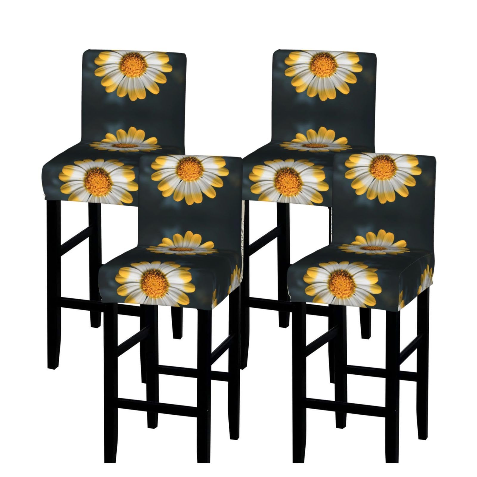 WXWJSHMGC Yellow And White Daisy Print Bar Stool Covers Stretch Counter Height Chairs Covers