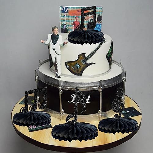 Miniatura 5 de Gyufise 8 piezas de centro de mesa con notas musicales de panal, centro de mesa de panal con purpurina negra, centros de mesa musicales para