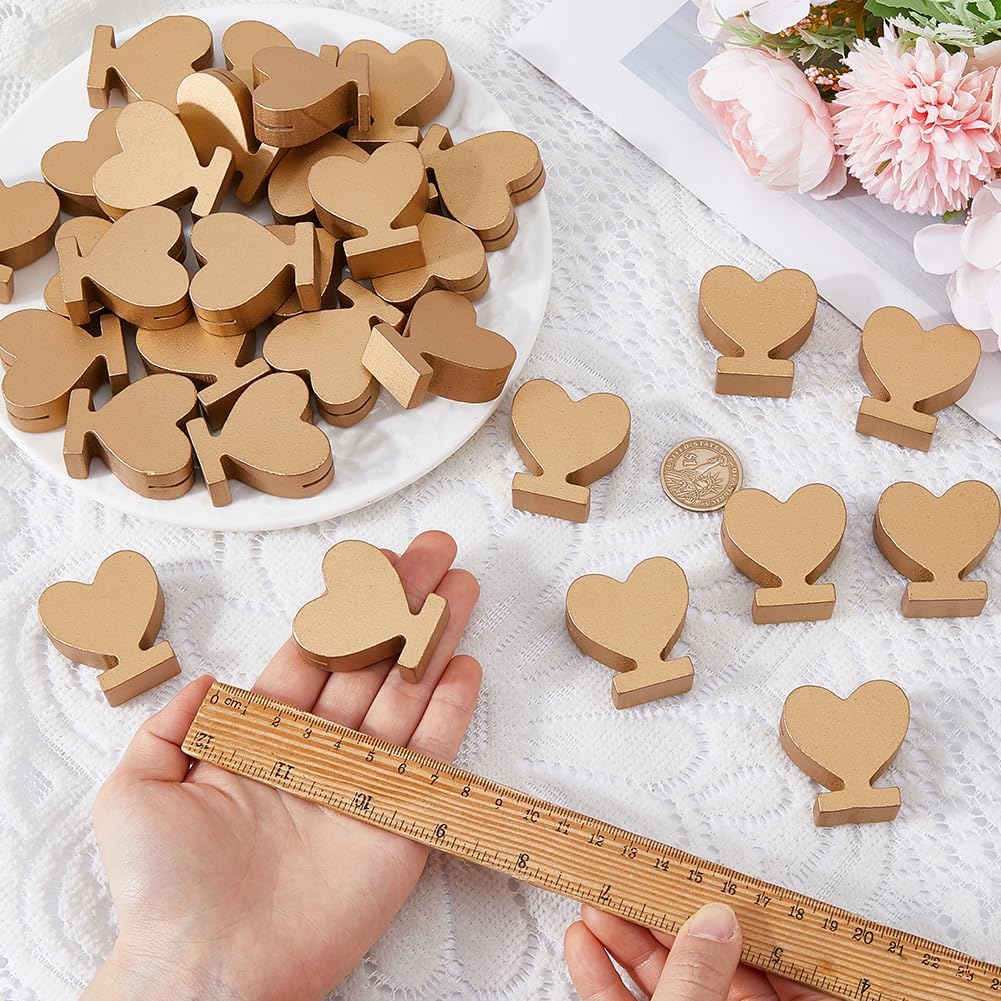 SUPERFINDINGS 48Pcs Mini Table Number Holders Wood Place Card Holders Photo Picture Holder Heart Menu Clips Memo Clip Gold Mini Cylinder Table Top Stand for Wedding Bridal Shower Party Birthday Events