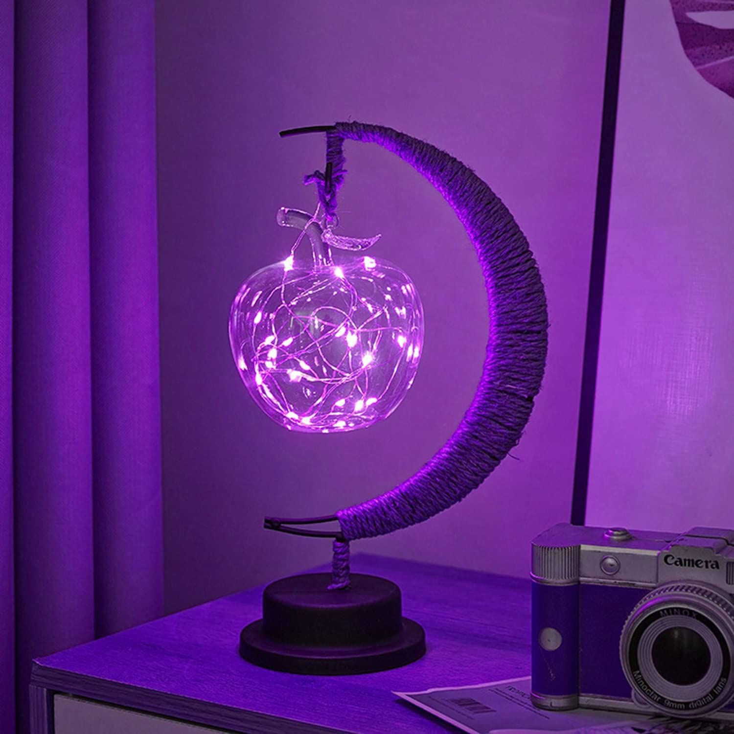 LED Decorative lamp Table lamp 3D Magic Moonlight Wrought Iron Night Light Christmas Home Decoration Birthday Gift USB Power Supply 5.5 * 5.1 * 11 inches （A Purple） — image 1