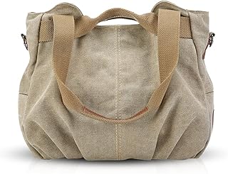 NICOLE&DORIS Borse per donna in tela a mano Borsa a Tracolla Sacchetto da Donna in Tela borse a spalla da donna alla Moda Cachi