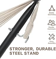 Vista 4 de PNAEUT - Hamaca resistente doble con soporte de acero, para 2 personas, ahorra espacio, para jardín, patio, exterior, capacidad de 450 libras