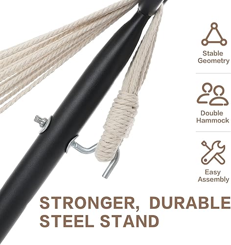 Vista 4 de PNAEUT - Hamaca resistente doble con soporte de acero, para 2 personas, ahorra espacio, para jardín, patio, exterior, capacidad de 450 libras