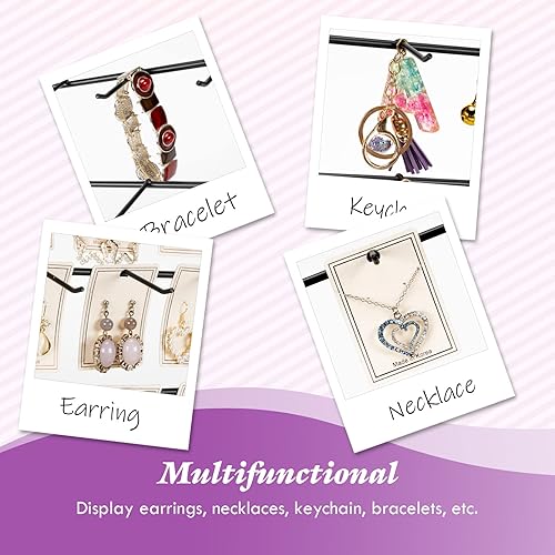 Vista 6 de Exhibición de joyería para vendedores de ventas, 30 ganchos de madera para vendedores de aretes de pulsera con tablero de publicidad, soportes