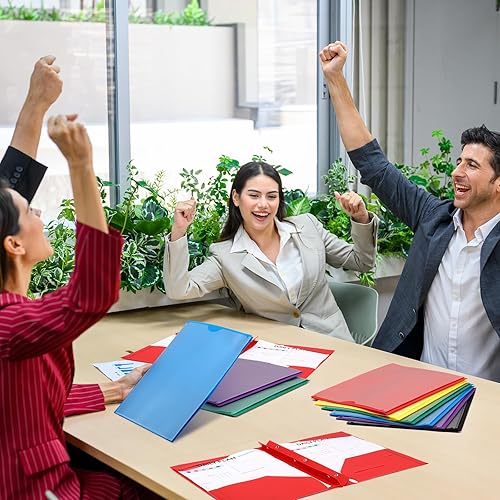 Miniatura 5 de Paquete de 48 carpetas de plástico con 3 puntas, carpetas resistentes a granel con bolsillos frontales transparentes y ranuras para tarjetas con
