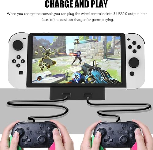 Vista 2 de ECHZOVE Base de carga compatible con Nintendo Switch o Switch OLED, estación de carga de múltiples interruptores con 3 puertos USB 2.0, soporta