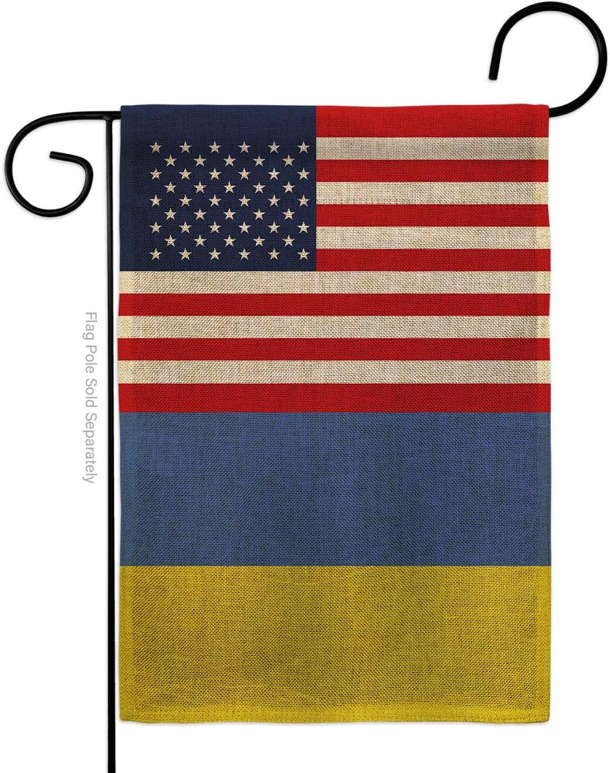 Ukraine US Friendship Burlap Garden Flag - Regional USA American Alliance World Country Particular Area - House Decoration Banner Small Yard Gift Double-Sided Made in 13 X 18.5