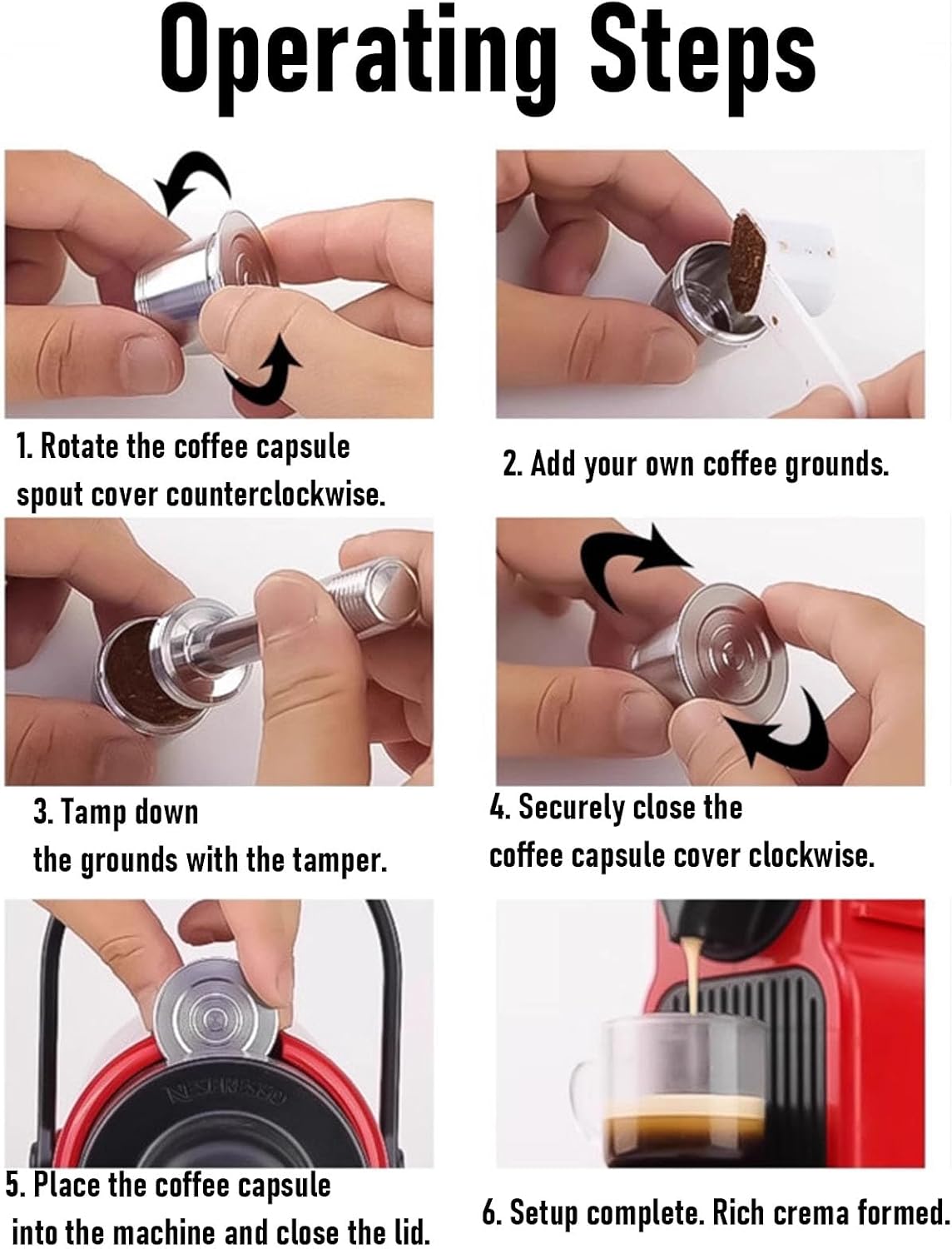 LICAEVEY Reusable Capsules for Coffee Makers, Refillable Espresso Pods 304 Stainless Steel Coffee Pods with Brush and Spoon