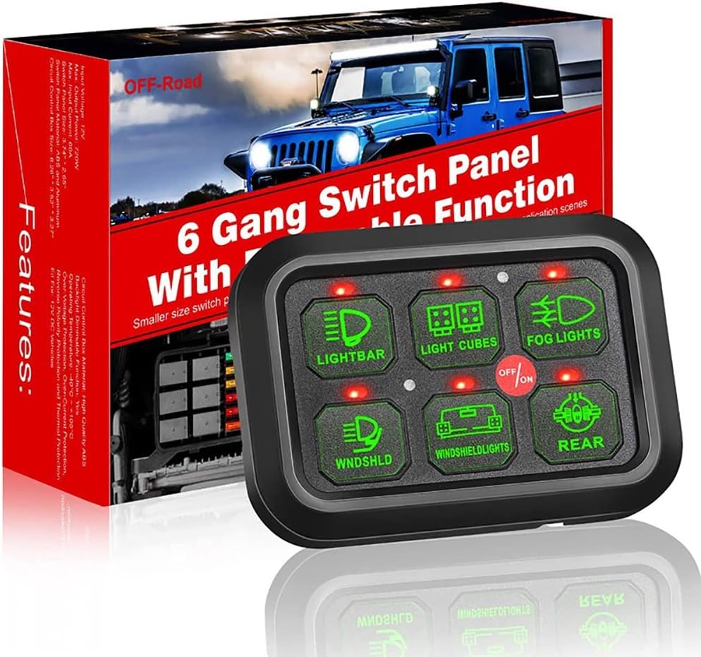 6 Gang Switch Panel, Automatic Dimmable LED Control Box, Universal Electronic Relay System, for Truck ATV UTV Boat SUV Caravan