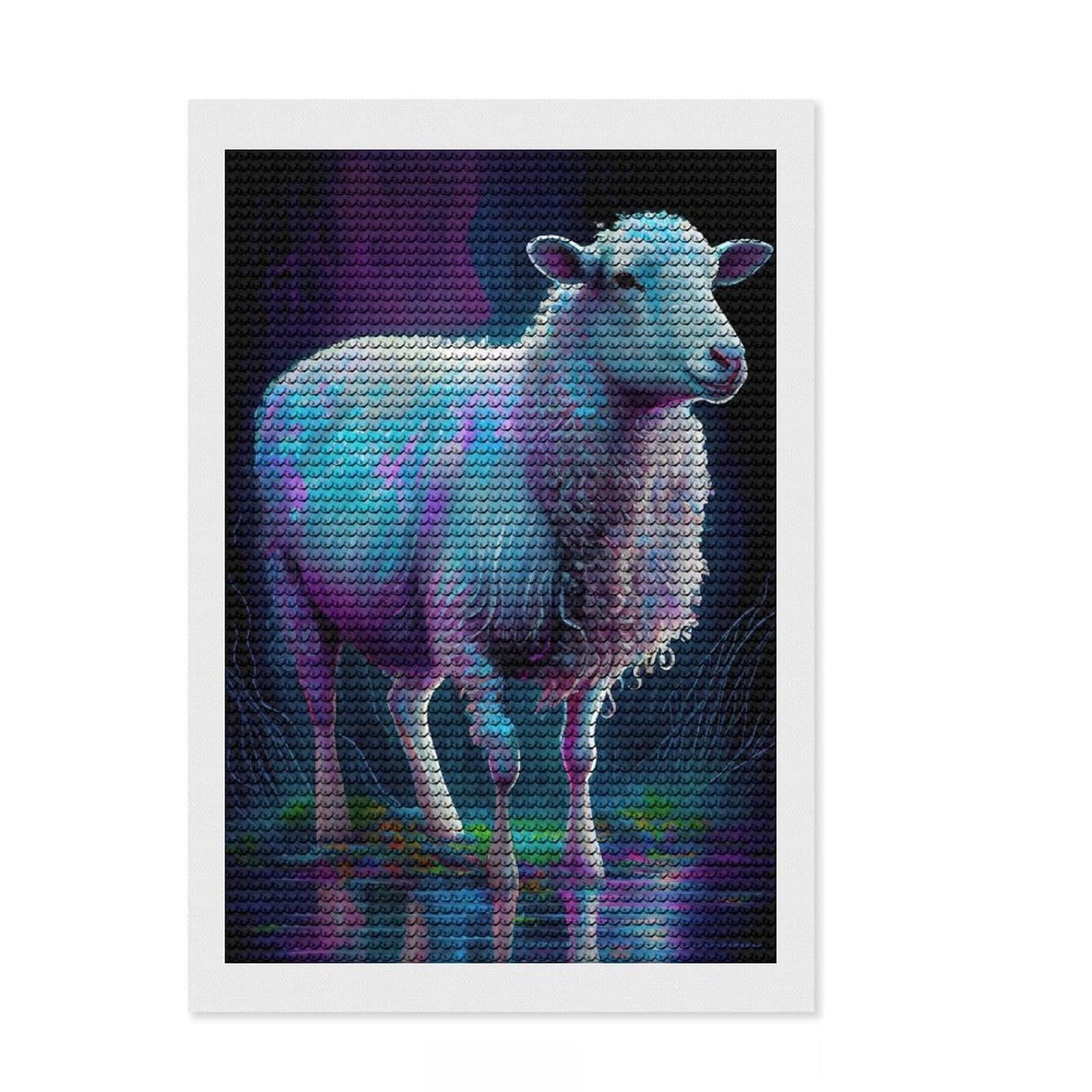 Junmoney Farm Sheep Oil Paint Diamond Painting Set 8"x12", for Craft Lovers, Farmhouse Decor, Pleasing Wall Art Project, Christmas Gift