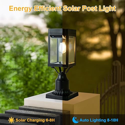 Miniatura 3 de Lámpara solar con sensor de movimiento para exteriores, luz de poste de encendido y apagado automático, lámpara de poste de luz solar con base de