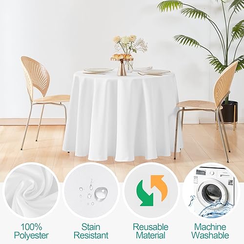 Miniatura 10 de EMART Mantel redondo blanco (paquete de 6) 100% poliéster reutilizable de 60 pulgadas para comedor, cocina, picnic, boda y fiesta de cumpleaños