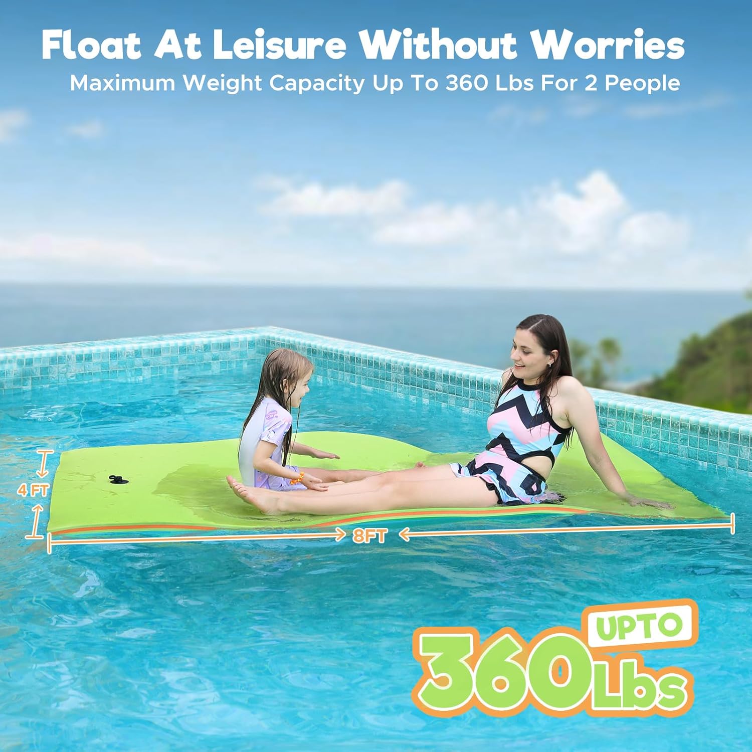 WARMOUNTS Lily Pad Floating Mat, 7/8/9/13/15.5 FT Floating Mat, 3-Layer Tear-Resistant XPE Foam Floating Water Mat with 16.4' Elastic Bungee Tethers for Lake, Pool, River, Ocean, Boat, Beach