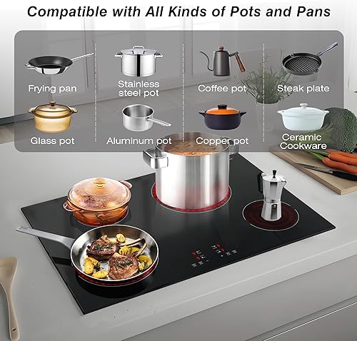 Miniatura 4 de Estufa eléctrica de 30 pulgadas, estufa eléctrica, 4 quemadores, placa de cocina radiante de cerámica integrada con control táctil de sensor, calor