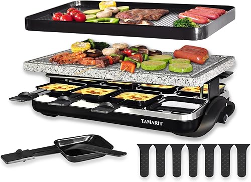 TAMARIT Raclette - Parrilla de mesa portátil 3 en 1, parrilla coreana para barbacoa, parrilla eléctrica para interiores con placa antiadherente