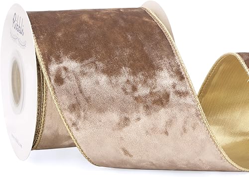 Vista 185 de Ribbli - Cinta de terciopelo dorado verde oscuro metálico con alambre de 2.5 pulgadas, cinta navideña de terciopelo arrugado para envoltura, decorar