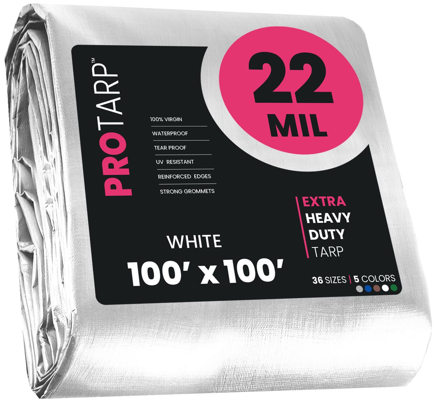Extreme Heavy Duty 22 Mil Tarp Cover, Waterproof, UV Resistant, Rip and Tear Proof, Poly Tarpaulin with Reinforced Edges for Roof, Camping, Patio, Pool, Boat. (White 100′ X 100′)