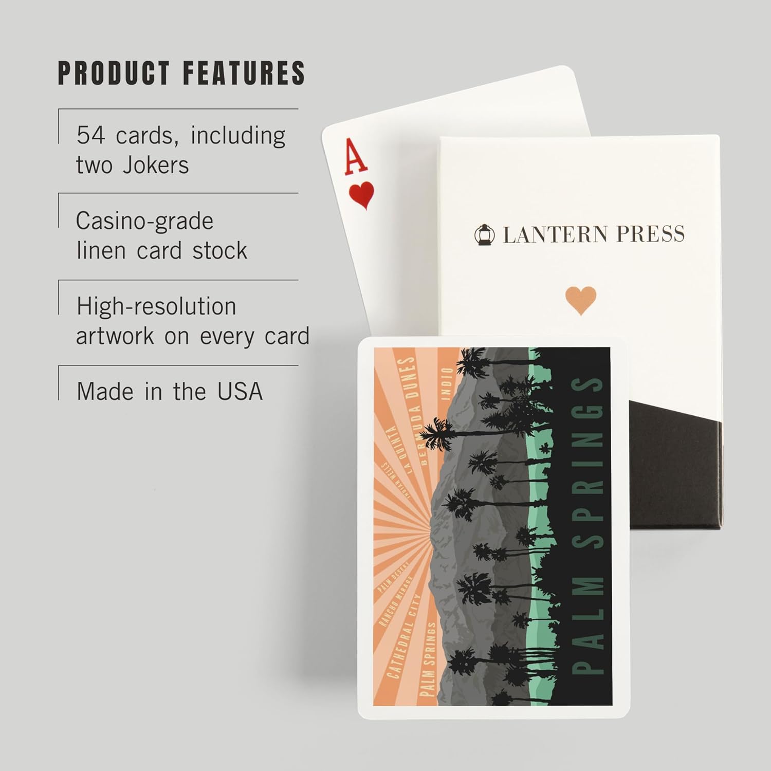 Lantern Press Palm Springs, California, Palm Trees and Mountains, 52 Playing Cards for Adults, Poker Size Card Deck
