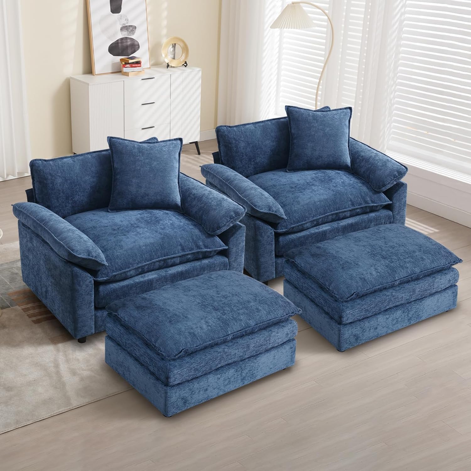 Chenilli Oversized Accent Chair, Armchair Chair with Ottoman, Comfy Single Sofa with Large Seat and Extra Wide Armrests, UpholsteredReading Chairs for Bedroom Living Room