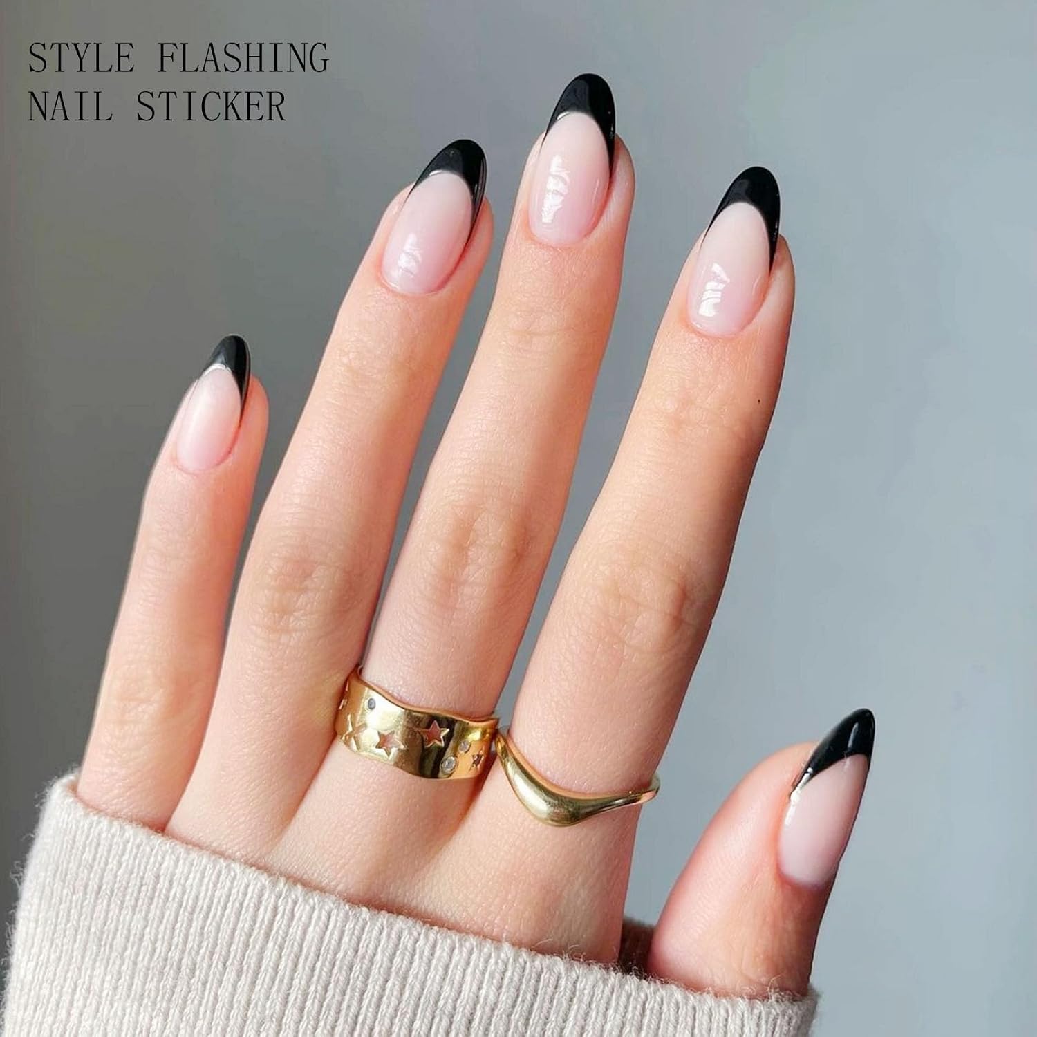 JMEOWIO Gel Nail Stickers French Tip Black White Halloween Semi Cured Gel Nails Art Strips Wraps UV/LED Nail Supplies Design Decoration Accessories