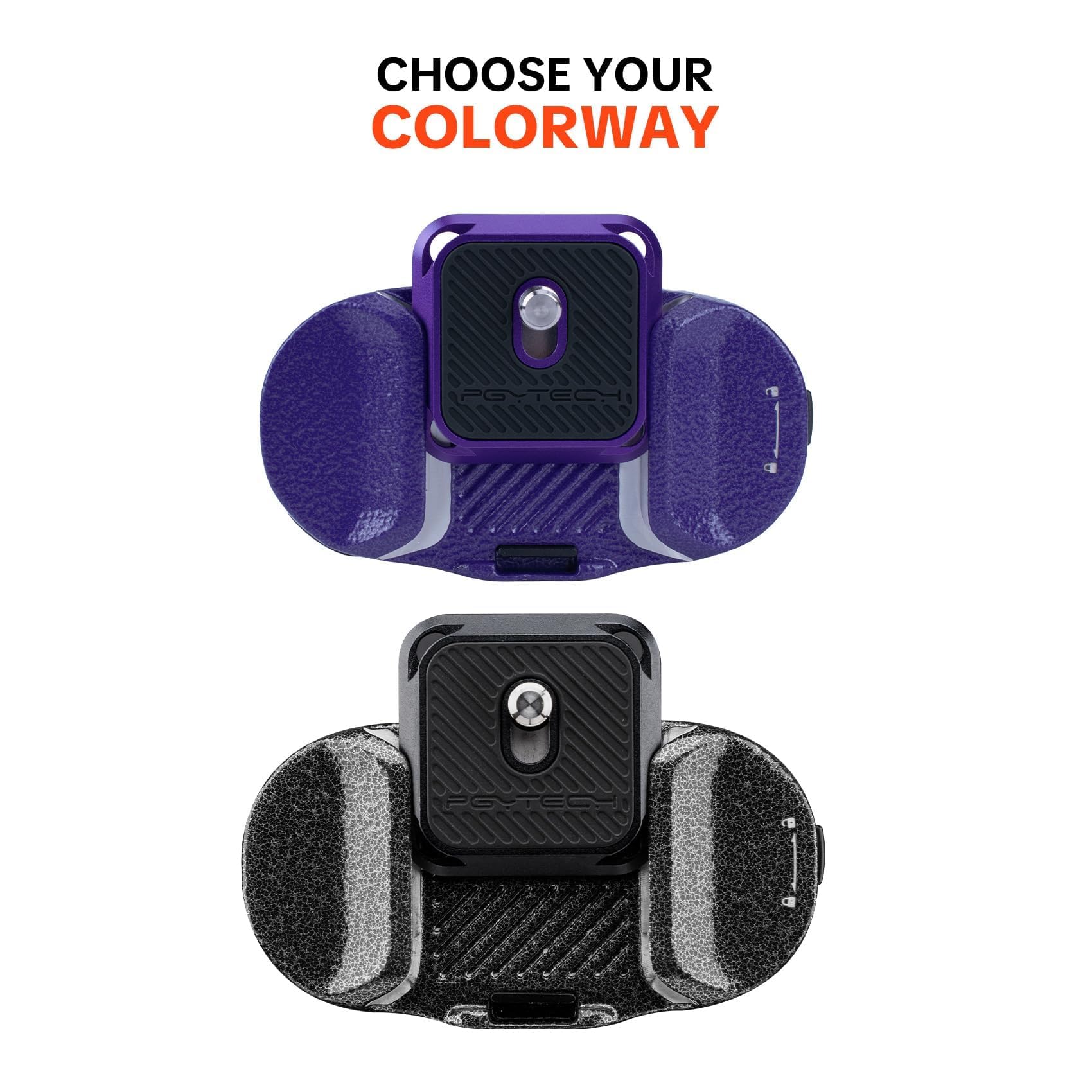 PGYTECH Beetle Clip V2 z płytką system szybkiej wymiany do Sony, Nikon, Fuji, DSLR/SLR, Arca płytka szybkiego montażu do kamer sportowych, uchwyt na pasek plecaka, kolor fioletowy
