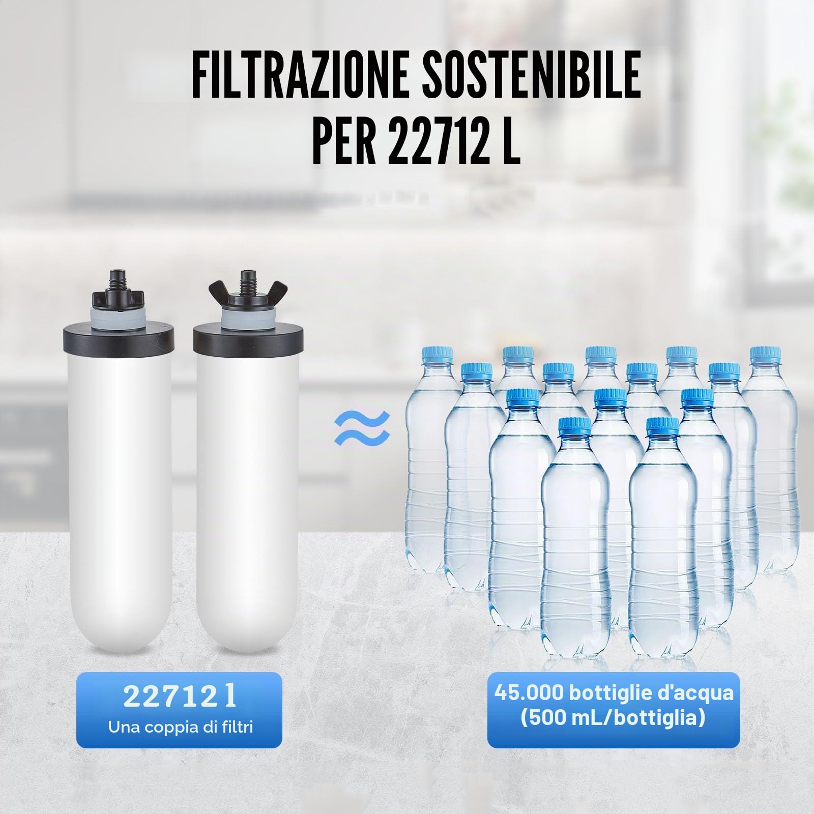 VEVOR Sistema di Filtraggio Acqua a Gravità Sistema da Banco in Acciaio Inox Sistema Filtraggio Acqua 7,8+8,5 L, Riduce Piombo e Cloro, con 2 Filtri al Carbone Ceramico e Rubinetto Camper Campeggio