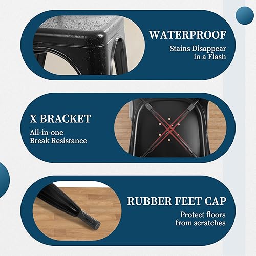 Miniatura 6 de Juego de 4 sillas de comedor, de metal, para interiores y exteriores, sillas de patio, de cocina, de 18 pulgadas de altura, silla de restaurante