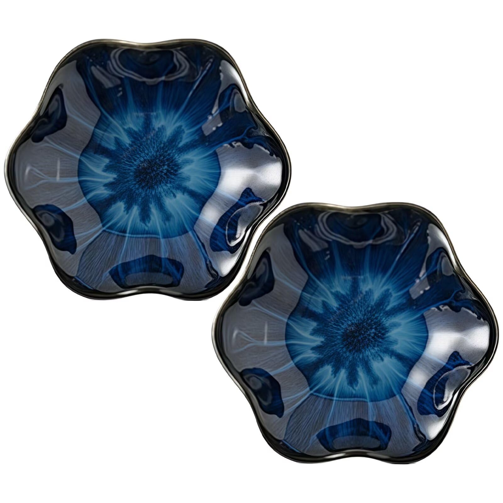 2Pcs Ceramic Jewelry Dish - Lotus Leaf Shape, for Ring Holder Necklace Small Key, Suitable for Mother Friend Sister, Gifts for Women, Cute Plate Trinket Tray, Home Decor (Blue-2PCS)