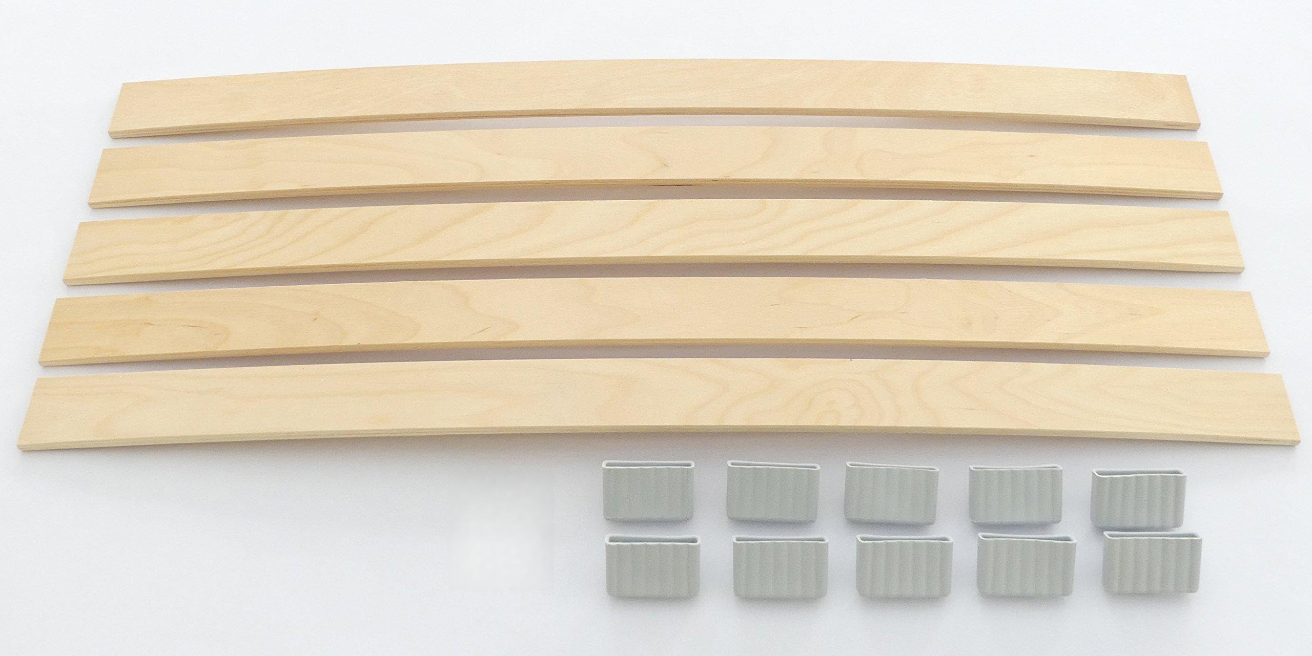 Set: Federholzleisten (8x50mm) + Befestigungs Kappen zur Selbstmontage für Futon, Bett oder Caravan | Stärke/Höhe 8mm x Breite 50mm (20 Kappen + 10 Leisten (Länge 837mm))