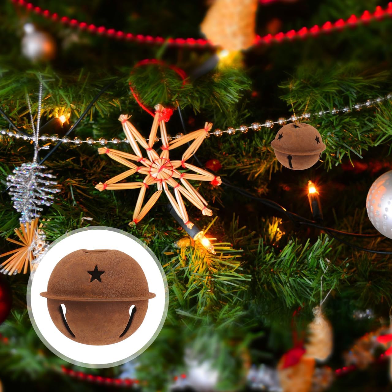 FOMIYES 12Pcs Rusty Jingle Bells, Metal Bells with Star Shape Cutouts DIY Craft for Christmas Tree, Holiday, Wreath, Daily Decor (40mm)