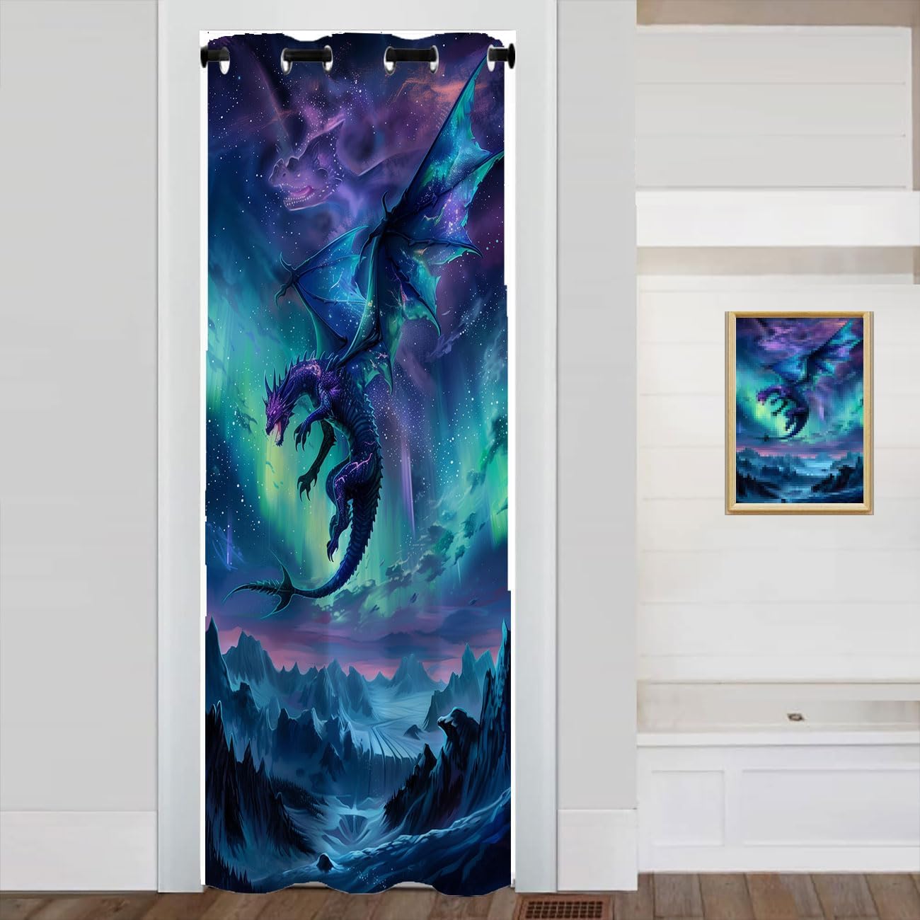 Fantasy Dragon Door Curtain Home Decor, Fantasy Black Purple Skulls Room Darkening Blackout Curtain for Privacy Bedroom Doorway Living Room, 1 Panel 34" W X 80" L