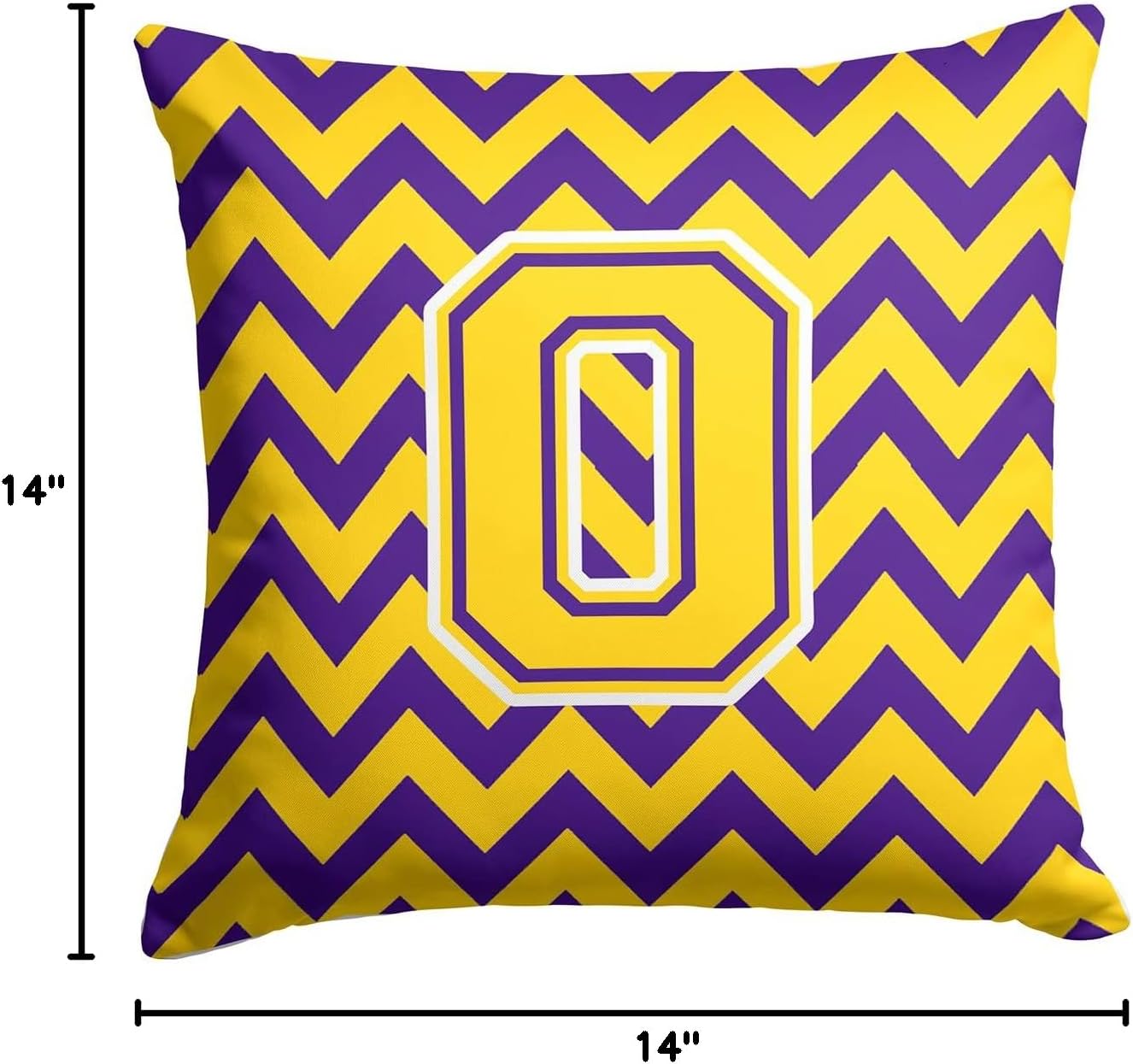 Caroline's Treasures CJ1041-OPW1414 Letter O Chevron Purple and Gold Fabric Decorative Pillow Machine Washable, Indoor Outdoor Decorative Pillow for Couch, Bed or Patio, 14Hx14W