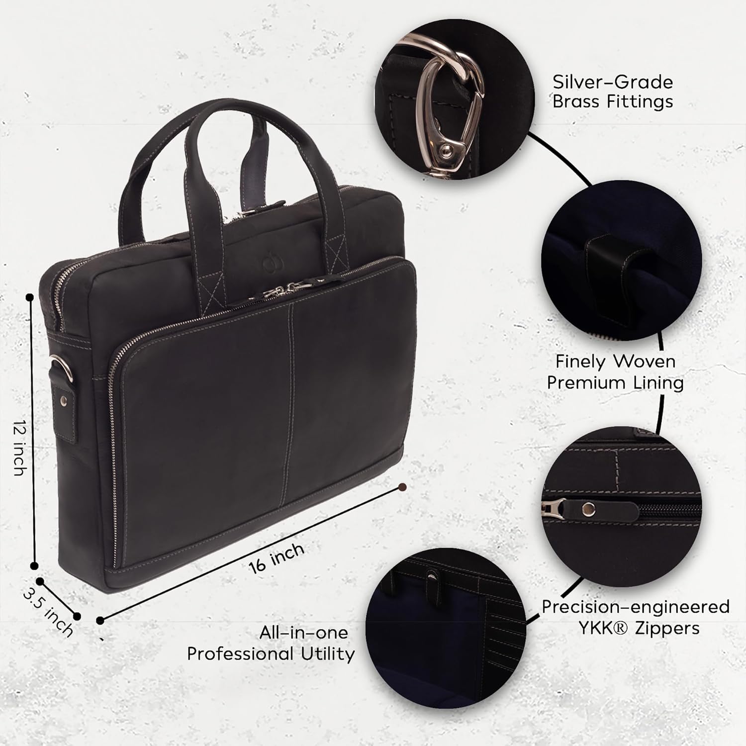 Premium Leather Laptop Messenger Bag for Men & Women (16 inches) | Leather Briefcase Satchel for Travel & Office - Image 4