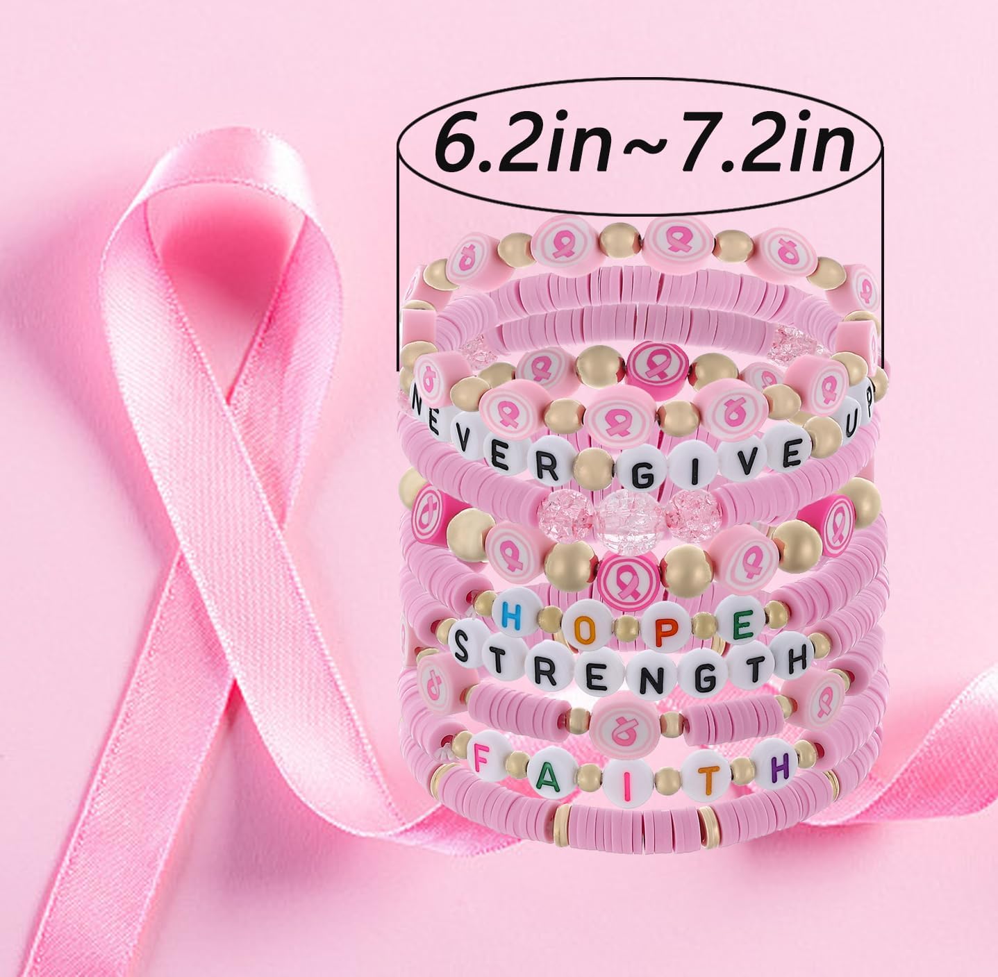 𝐇𝐞𝐢𝐬𝐡𝐢 𝐁𝐞𝐚𝐝𝐞𝐝 𝐒𝐭𝐫𝐞𝐭𝐜𝐡 𝐁𝐫𝐚𝐜𝐞𝐥𝐞𝐭𝐬 for Women Teen Girls St.Patrick's Day Valentine's Day Christmas Breast Cancer Bracelets Stackable Polymer Clay Beads Bracelets Friendship Boho Bracelets Jewelry Set - Image 3