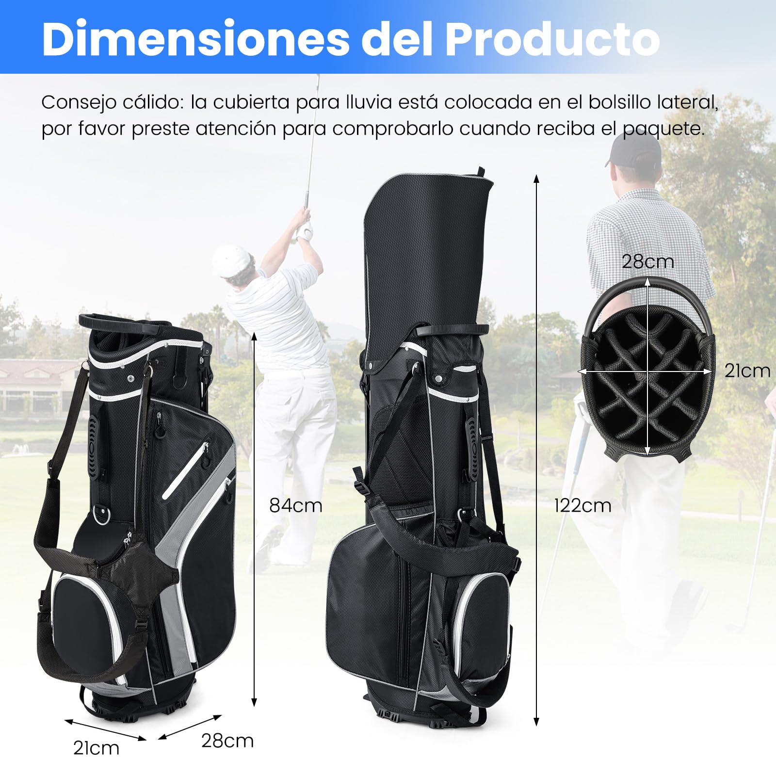 COSTWAY Bolsa Golf 14 Divisores, 6 Bolsillos, Correa Doble, Capucha Lluvia, 2,3 Kg