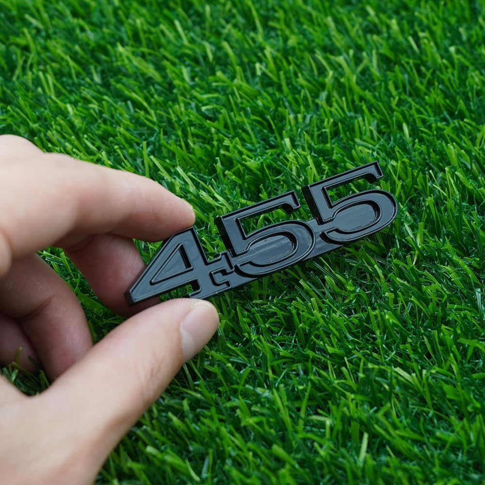 Right & Left Hood Badge 3D Emblems Nameplate Replacement for 1243122 1970-1974 "455" 2Pc (Gloss Black)