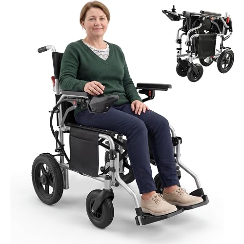 18" Wide Electric Wheelchair for Adults & Seniors, Lightweight 45 LBS Foldable Motorized Power Wheelchair, 12Ah Battery 15-Mile Range, 330 lb Capacity, for Travel, Home & Outdoors (Silver)