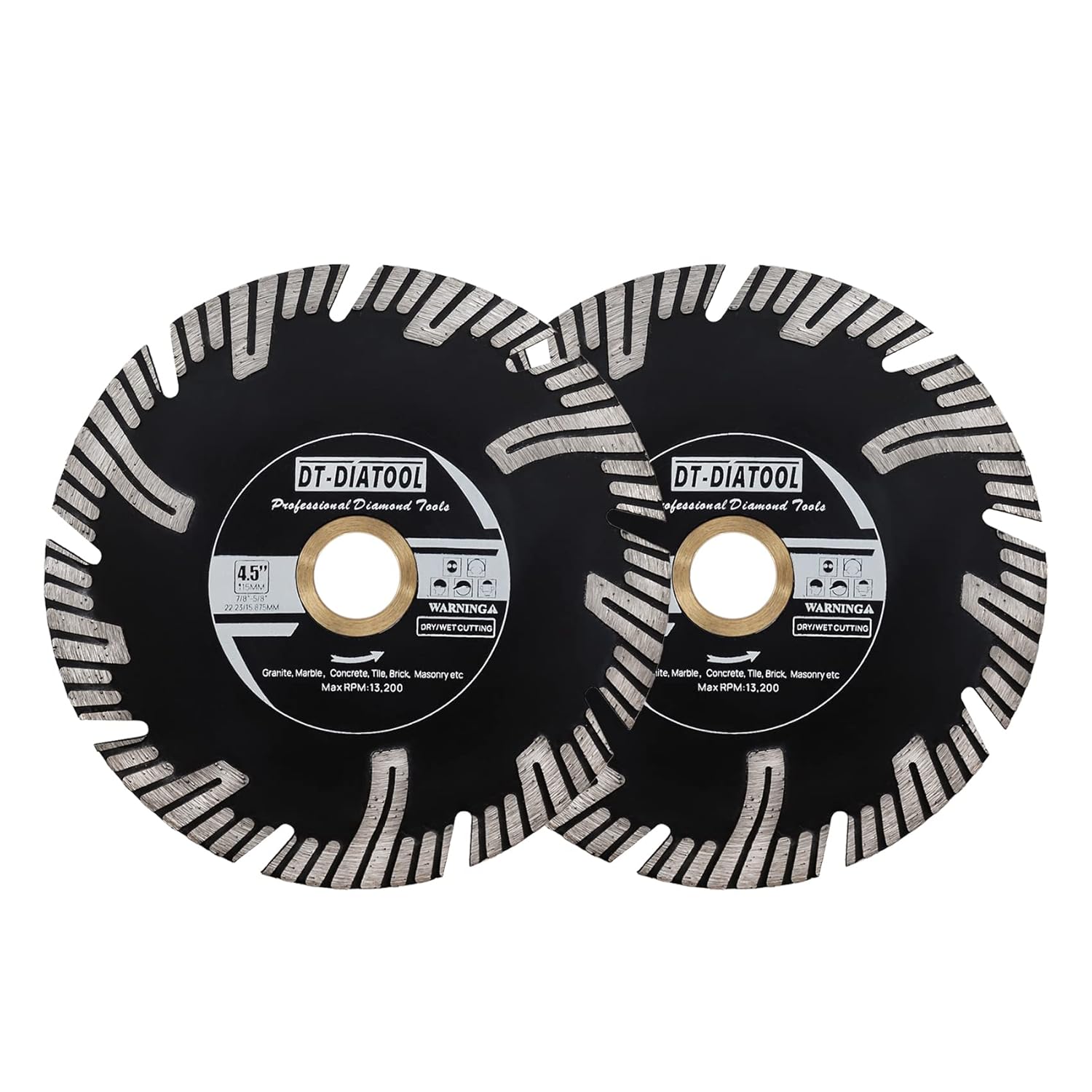 DT-DIATOOL Diamond Granite Saw Blade 4-1/2 Inch 2pcs Continuous Rim Turbo Diamond Blade 7/8"-5/8" Arbor Cutting Disc for Angle Grinder Cutting Marble Artificial Stone Concrete Masonry