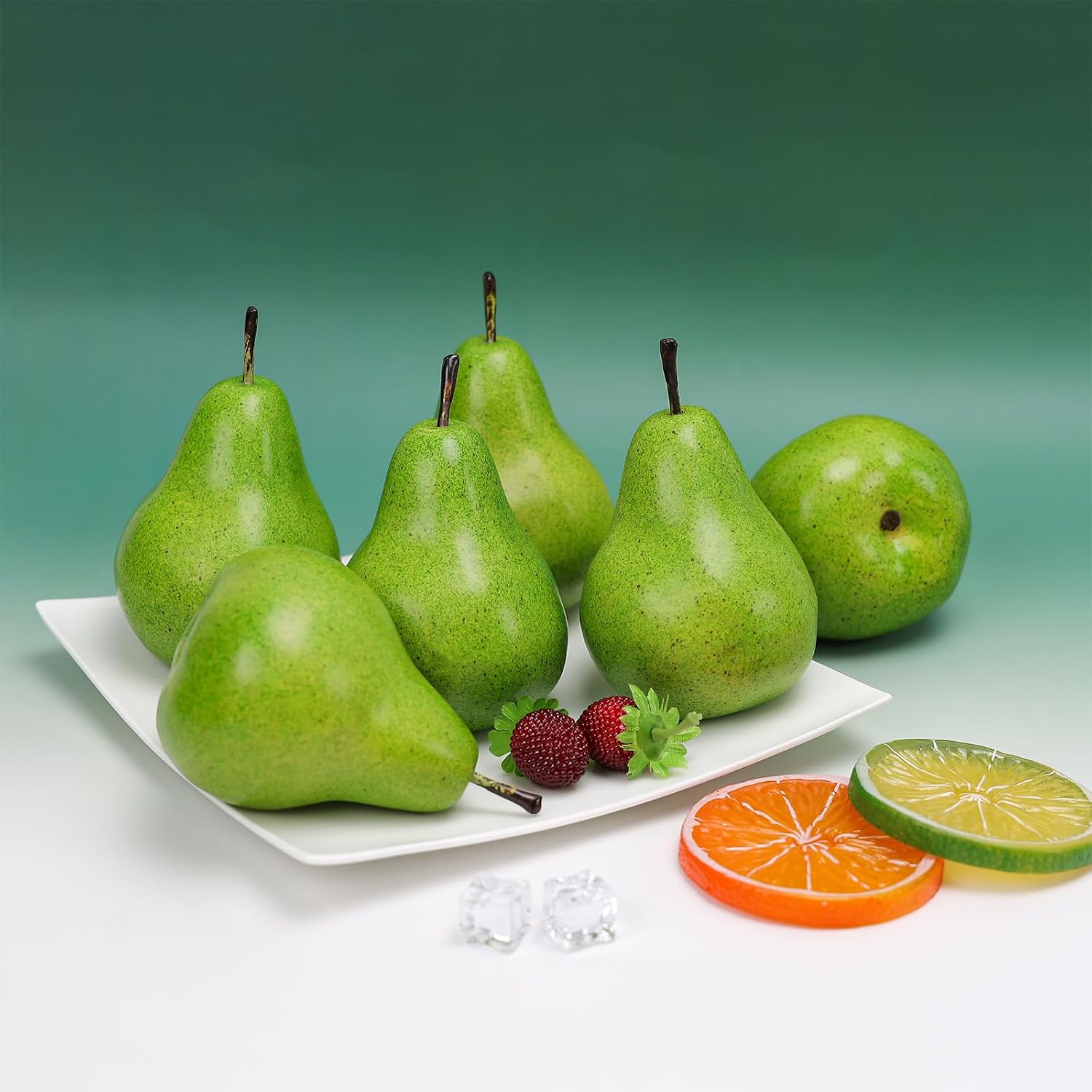 Gresorth 6pcs High-Grade Artificial Green Pear Decoration Fake Fruit Ornament Adornment Home Party Holiday Decoration