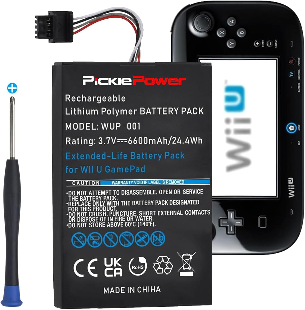 Pickle Power - Batería de 6600 mAh Wii U Gamepad de repuesto para Nintendo Wii U Gamepad WUP-010 WUP-012