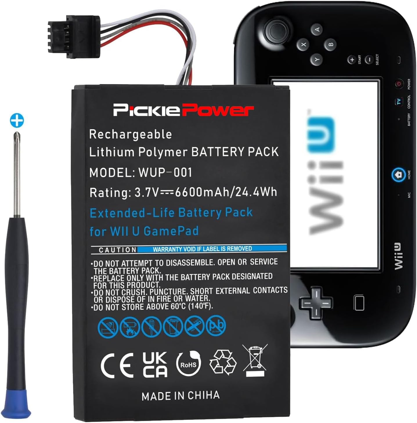 Pickle Power 6600mAh Wii U Gamepad Battery, Rechargeable Wii U Battery Replacement for Nintendo Wii U Gamepad WUP-010 WUP-012